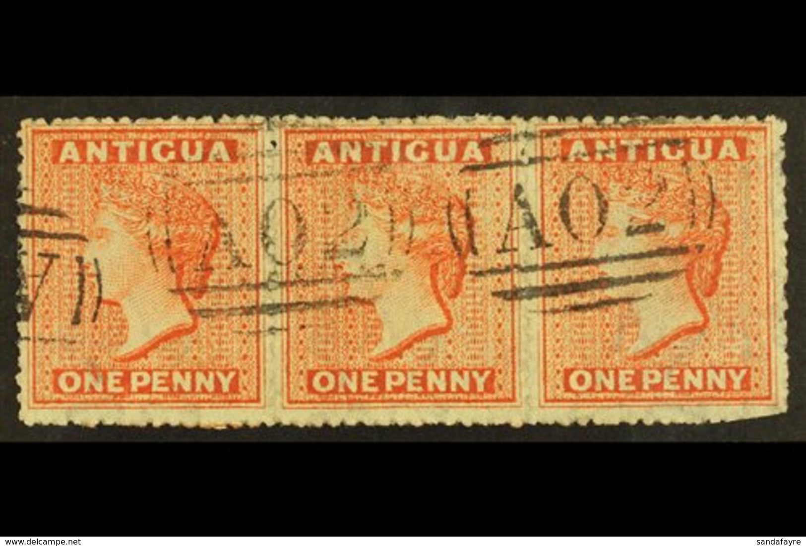 1867  1d Vermilion Wmk Small Star, SG 7, Used STRIP OF THREE, Very Pretty With Crisp "A02" Cancellations, The Right End  - Autres & Non Classés