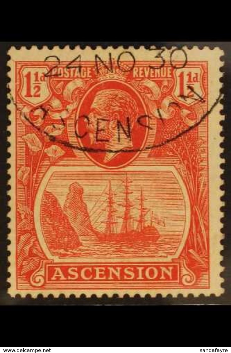 1924-33  1½d Rose-red TORN FLAG Variety, SG 12b, Superb Used With Fully Dated Oval "Registered / Ascension" Postmark, Ve - Ascension (Ile De L')