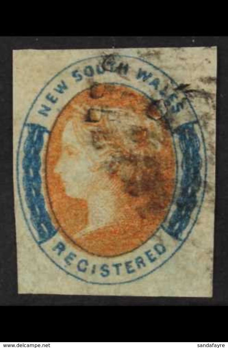 NEW SOUTH WALES  1856-59 Registered 6d Orange And Prussian Blue, SG 104, With Four Good Margins And Neatly Cancelled. Fo - Autres & Non Classés