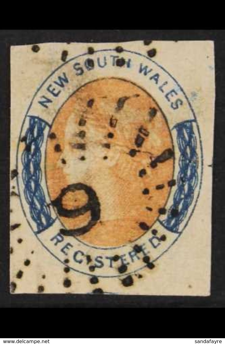 NEW SOUTH WALES  1856-59 Registered 6d Orange And Indigo, SG 105, Four Good To Large Margins And Neat "9" Cancel.  For M - Andere & Zonder Classificatie