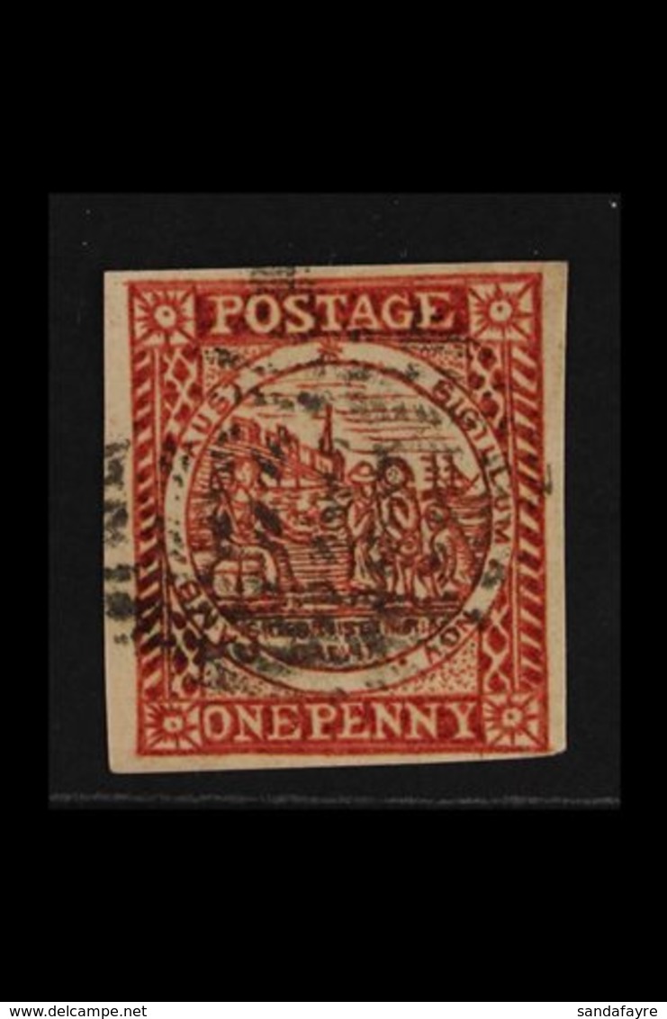 NEW SOUTH WALES  1850 1d Vermilion Sydney View Plate II Laid Paper, SG 14, Fine Used, 4 Margins, Crisp Impression, Very  - Other & Unclassified