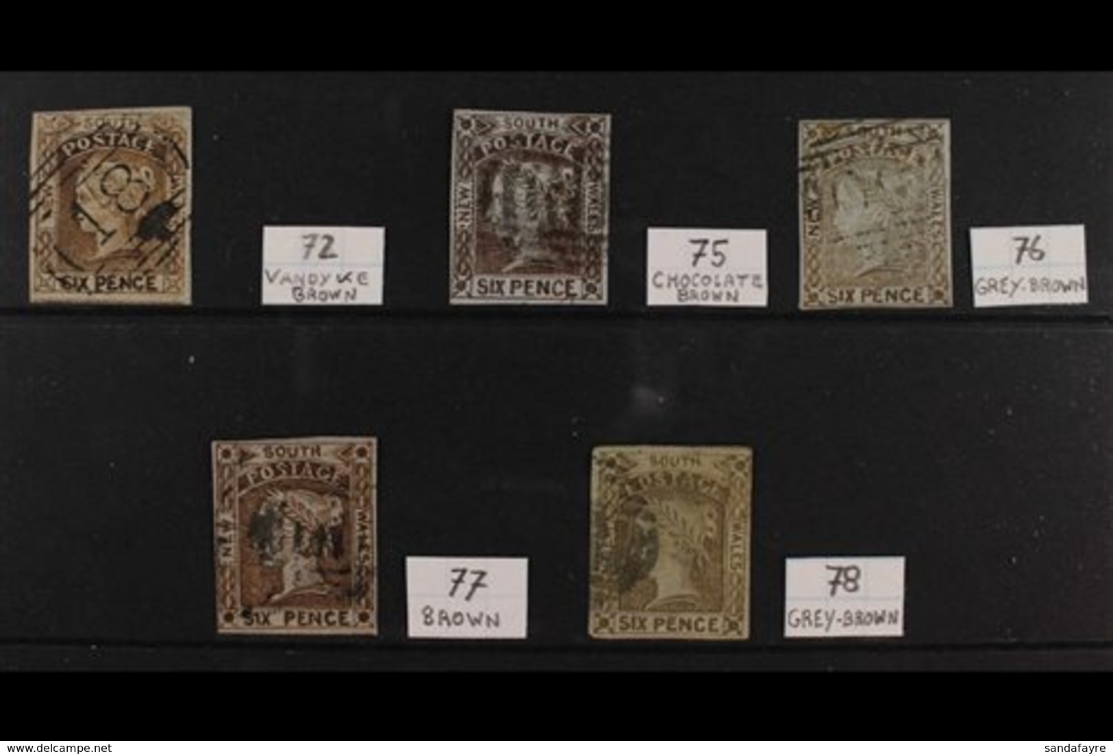 NEW SOUTH WALES  1852-53 6d BROWNS Laureate All Different Used Group Of Identified Shades On A Stock Card, Includes 1852 - Andere & Zonder Classificatie