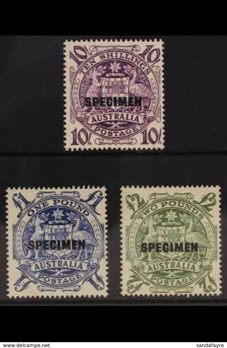 1949-50 HIGH VALUE SPECIMENS.  10s, £1 And £2 Coat Of Arms "SPECIMEN" Overprinted Set Complete, SG 224bs/ds, Never Hinge - Other & Unclassified