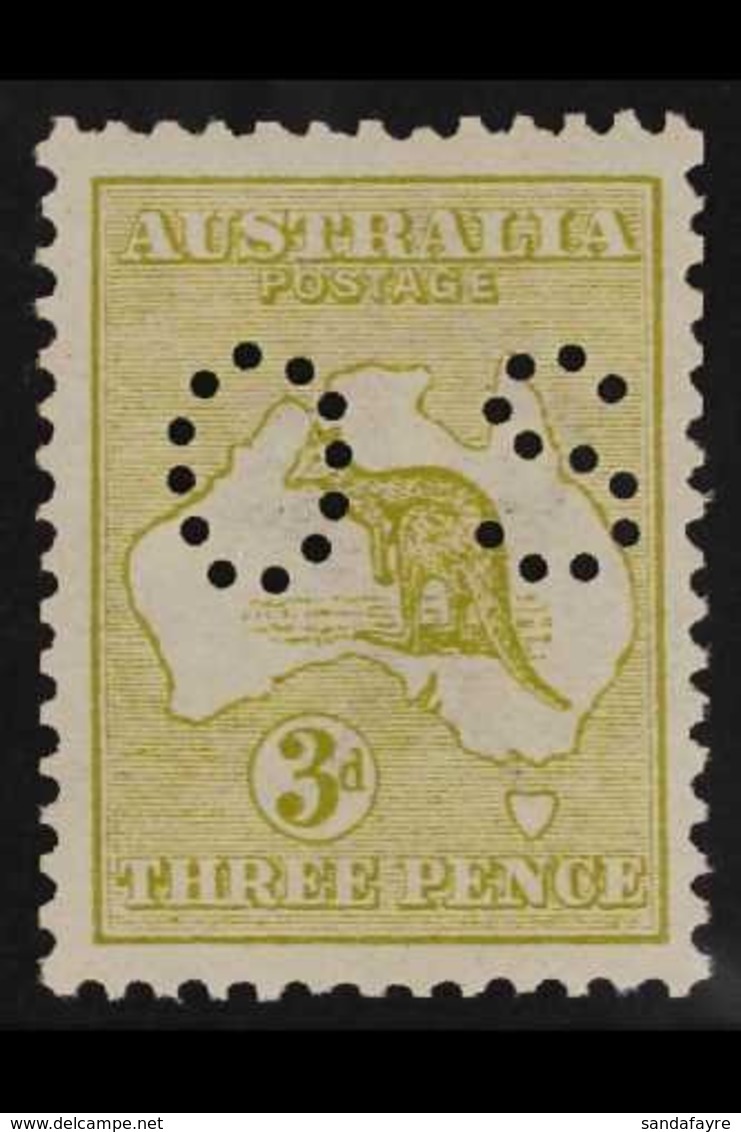 OFFICIAL  1914 3d Olive, Die I, First (wide) Watermark, Small "OS" Perfin, SG O20, Never Hinged Mint. For More Images, P - Other & Unclassified