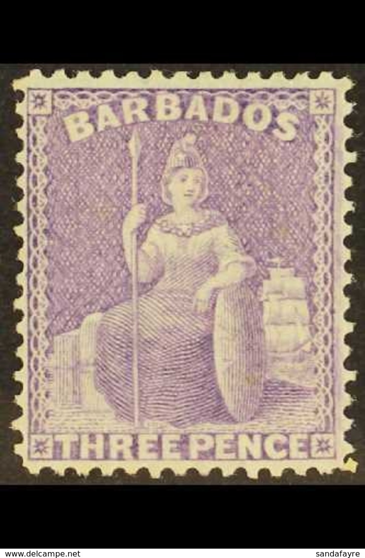 1875-81  3d Mauve-lilac Britannia, Watermark Crown CC, Perf 14, SG 75, Very Fine Mint. For More Images, Please Visit Htt - Barbados (...-1966)