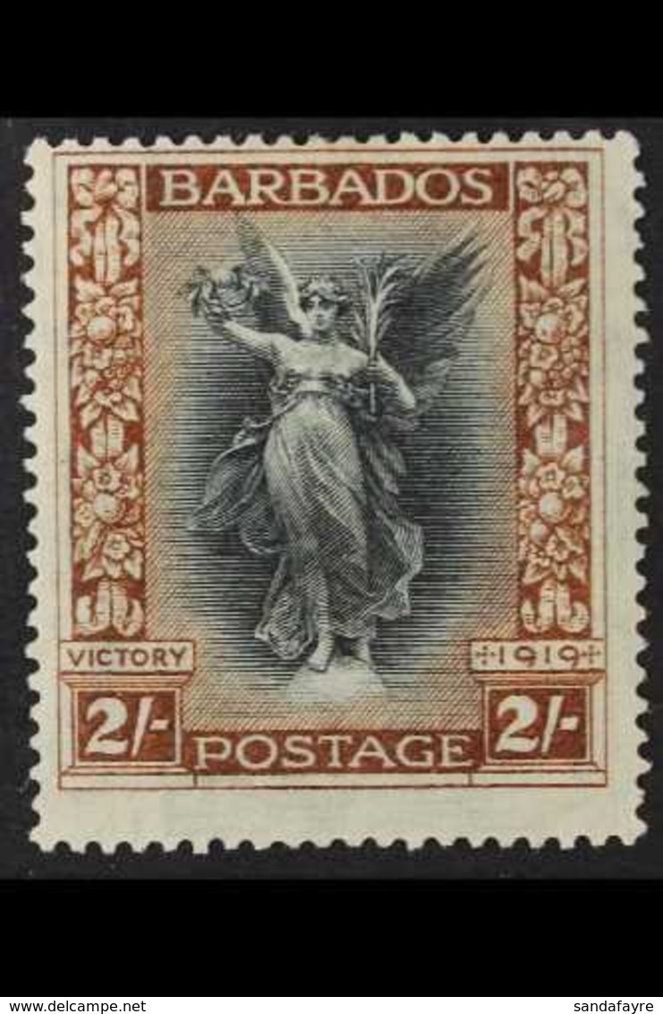 1920-21  2s Black & Brown Victory WATERMARK CROWN TO LEFT OF CA Variety, SG 210w, Fine Mint, Fresh. For More Images, Ple - Barbados (...-1966)