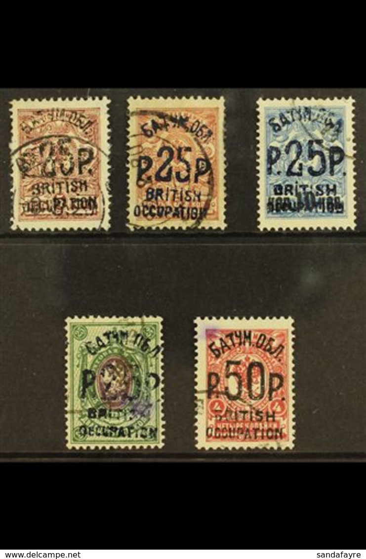 1920  Fine Used Selection Including 25r On 5k Brown Lilac In Black And In Blue, 25r On 20 On 14k In Blue, 25r On 50k Gre - Batum (1919-1920)