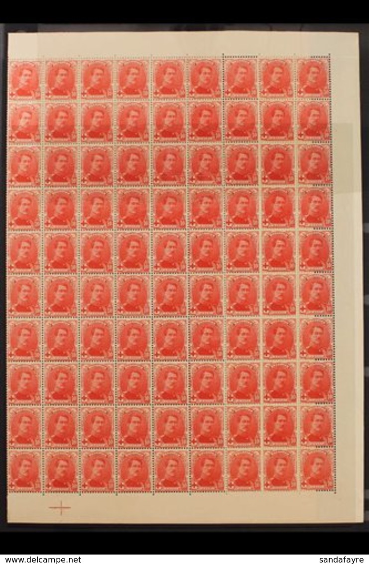 1914 ALBERT COMPLETE SHEET  10c Red "Red Cross", Cob 130, SG 155, COMPLETE SHEET OF 150 STAMPS (15 X 10), Complete With  - Andere & Zonder Classificatie