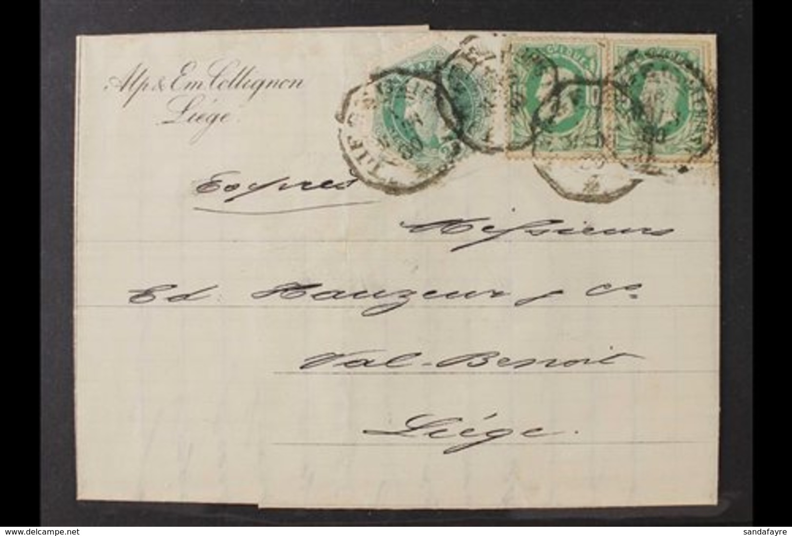 TELEGRAPHS  1880 (26 May) Entire Letter To Liege Bearing 1872 25c Green Telegraph Stamp, Cob TG4, Plus 10c Postage Stamp - Sonstige & Ohne Zuordnung