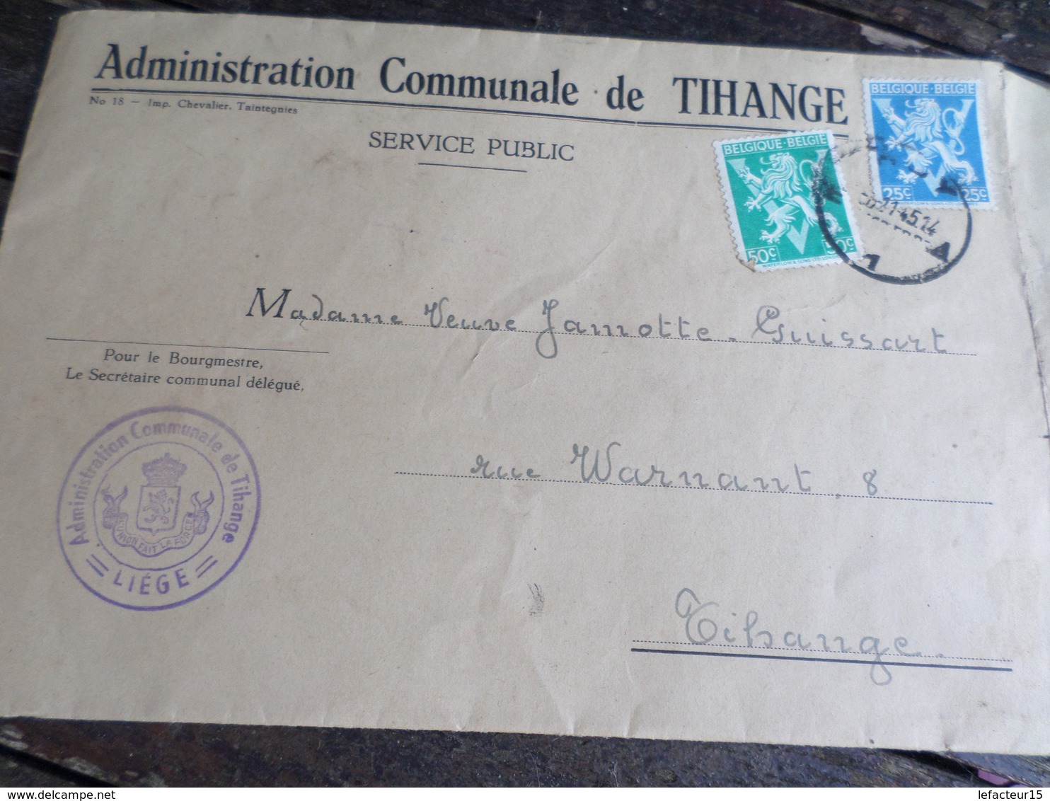 Tihange Contrat De L'administration Communale En 1945 - 1900 – 1949