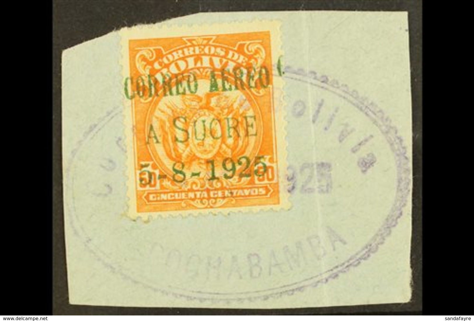 1925 FIRST FLIGHT SPECIAL OVERPRINTED STAMP.  50c Orange Air With "Correo Aereo A Sucre" Overprint (Michel 148, Sanabria - Bolivien