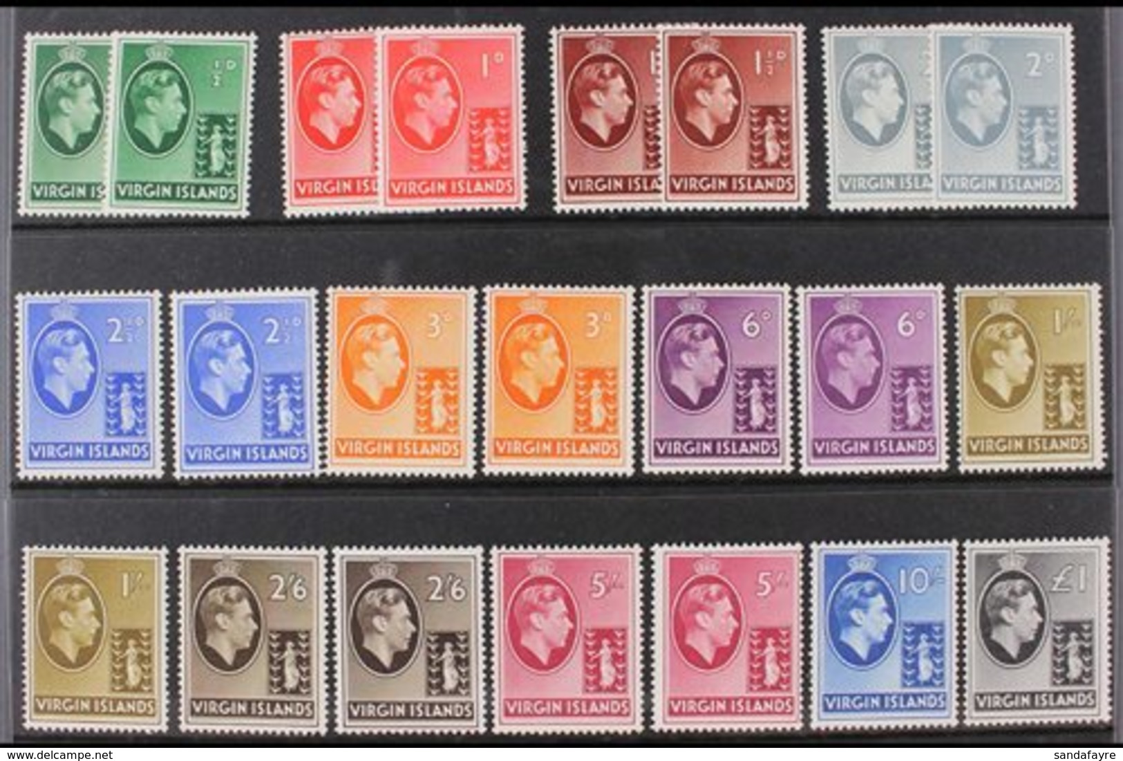 1938-47  KGVI Definitives Complete Set Including All SG Listed Paper Variants, SG 110/21, Very Fine NEVER HINGED MINT. L - British Virgin Islands