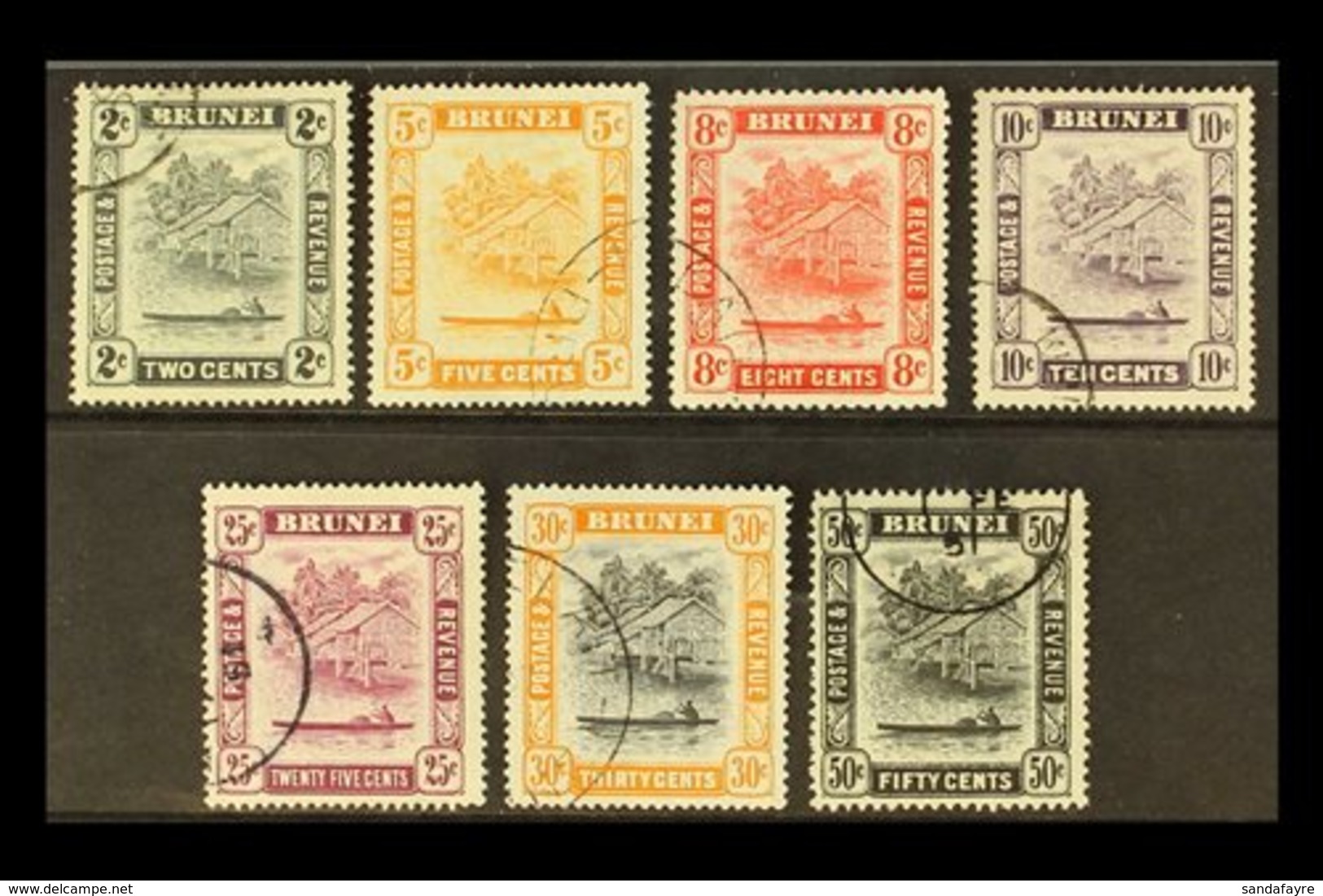 1947-51  Perforation Changes Complete Set, SG 80a/89a, Very Fine Cds Used, Fresh. (7 Stamps) For More Images, Please Vis - Brunei (...-1984)