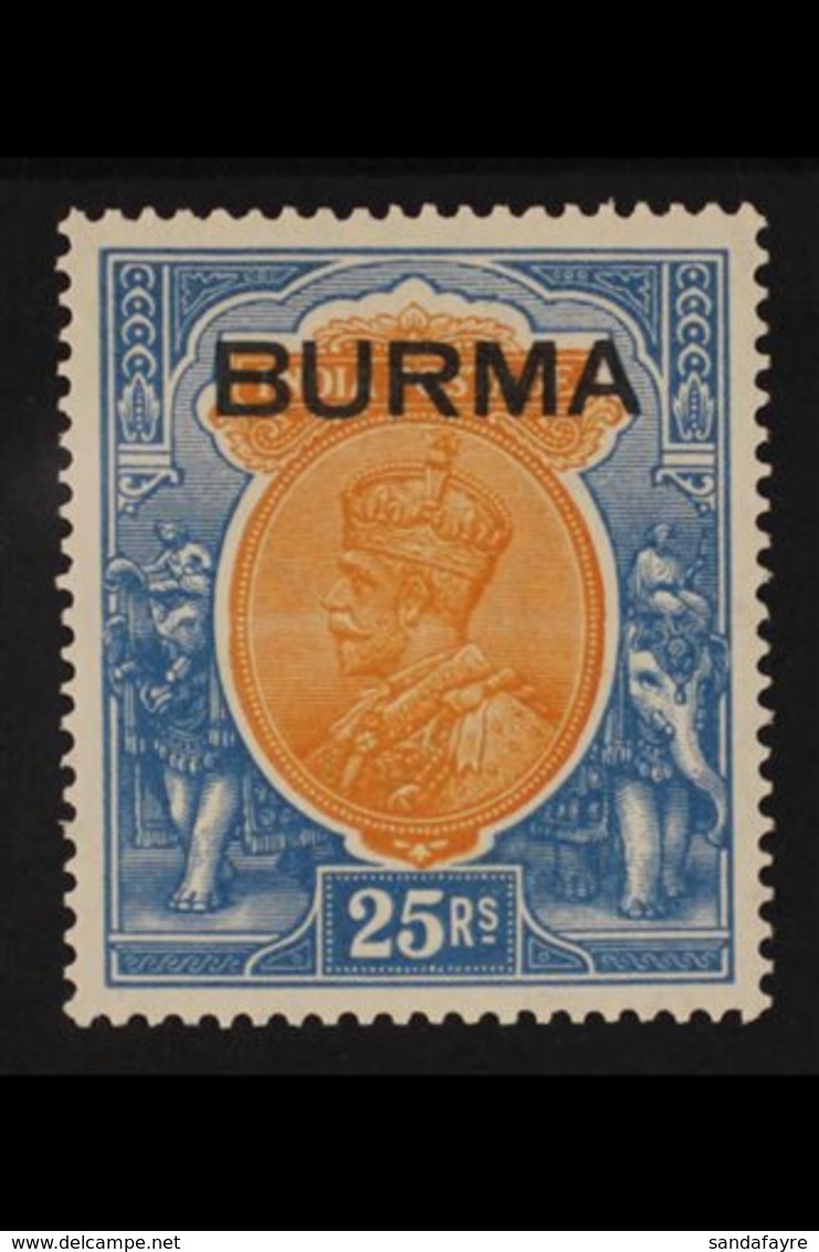 1937  (India KGV Overprinted) 25R Orange And Blue, Watermark Inverted, SG 18aw, Very Fine Lightly Hinged Mint. A Gem! Fo - Burma (...-1947)