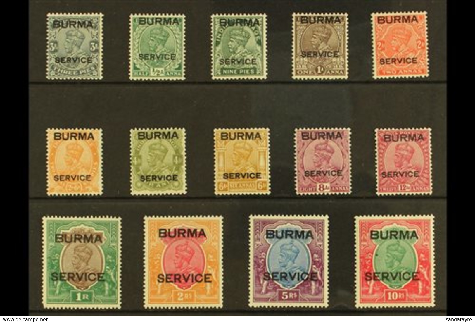 OFFICIALS  1937 KGV Stamps Of India Opt'd Set, SG 01/014, Fine Lightly Hinged Mint, 1r Short Corner Perf & 2r With Light - Birmanie (...-1947)