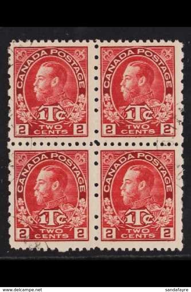 1916  2c+1c Carmine-red Perf 12x8, SG 235, Fine Cds Used BLOCK Of 4, Very Fresh & Scarce. (4 Stamps) For More Images, Pl - Andere & Zonder Classificatie