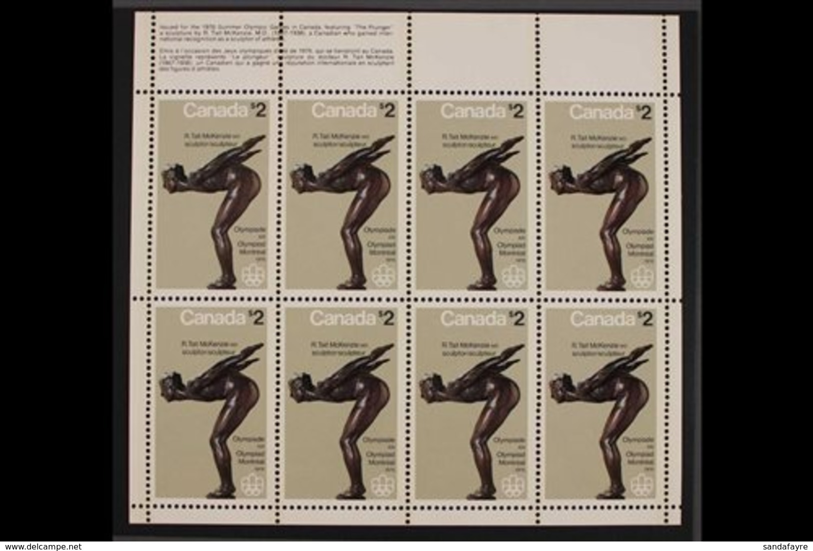 1975  Olympic Sculptures DULL PAPERS Complete Set, Unitrade 656i/57i, Superb Never Hinged Mint Complete PANES Of 8, Very - Other & Unclassified