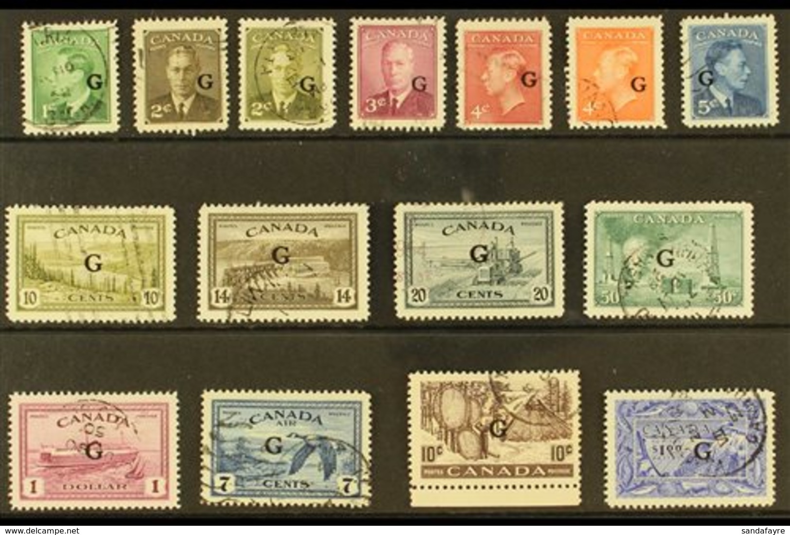 OFFICIALS - "G" OVERPRINTS  With 1950-52 Complete Set Of 13, Plus 1950 10c "Drying Furs" And $1 "Fisherman", SG O178/O19 - Other & Unclassified