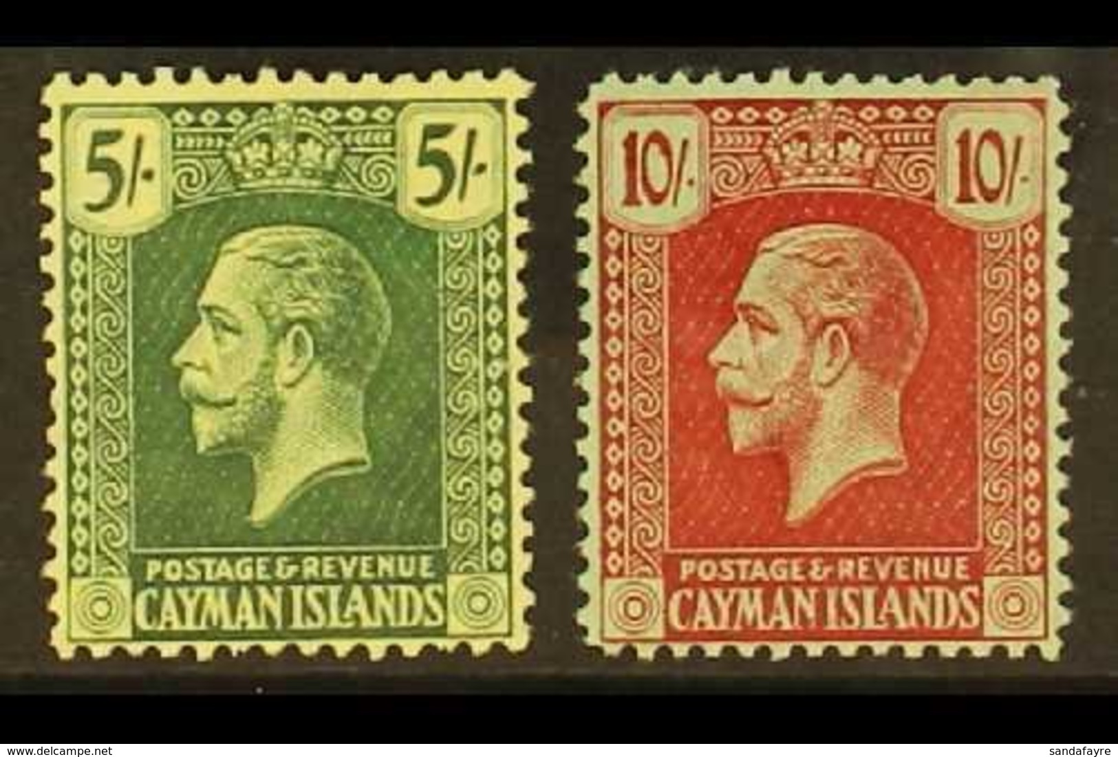 1921-6  5s Yellow-green On Pale Yellow & 10s Carmine On Green, Wmk Mult. Crown CA, SG 64, 67, Very Fine Mint (2 Stamps). - Cayman Islands