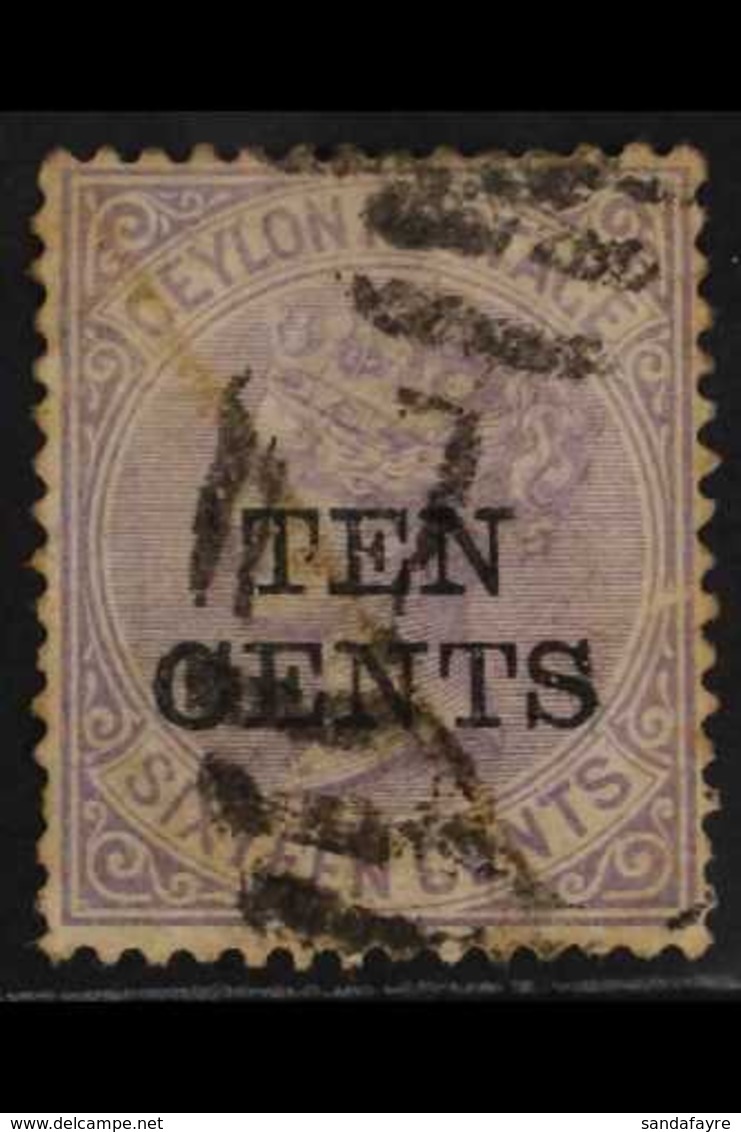 1885  10c On 16c Pale Violet Wmk CC Surcharge, SG 161, Used With Numeral Postmark, Lightened Pen Stroke, Light Creases,  - Ceylon (...-1947)