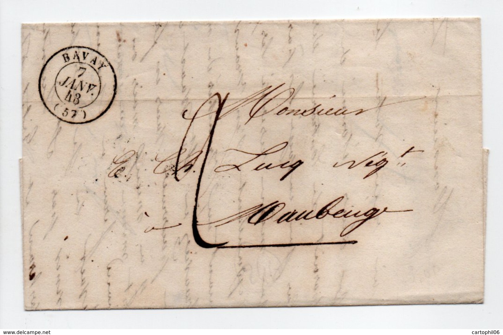 - Lettre BAVAY Pour MAUBEUGE (Nord) 7 JANV 1843 - Cachet Type 12, Demi-fleurons - Taxe Manuscrite 2 Décimes - - 1801-1848: Précurseurs XIX