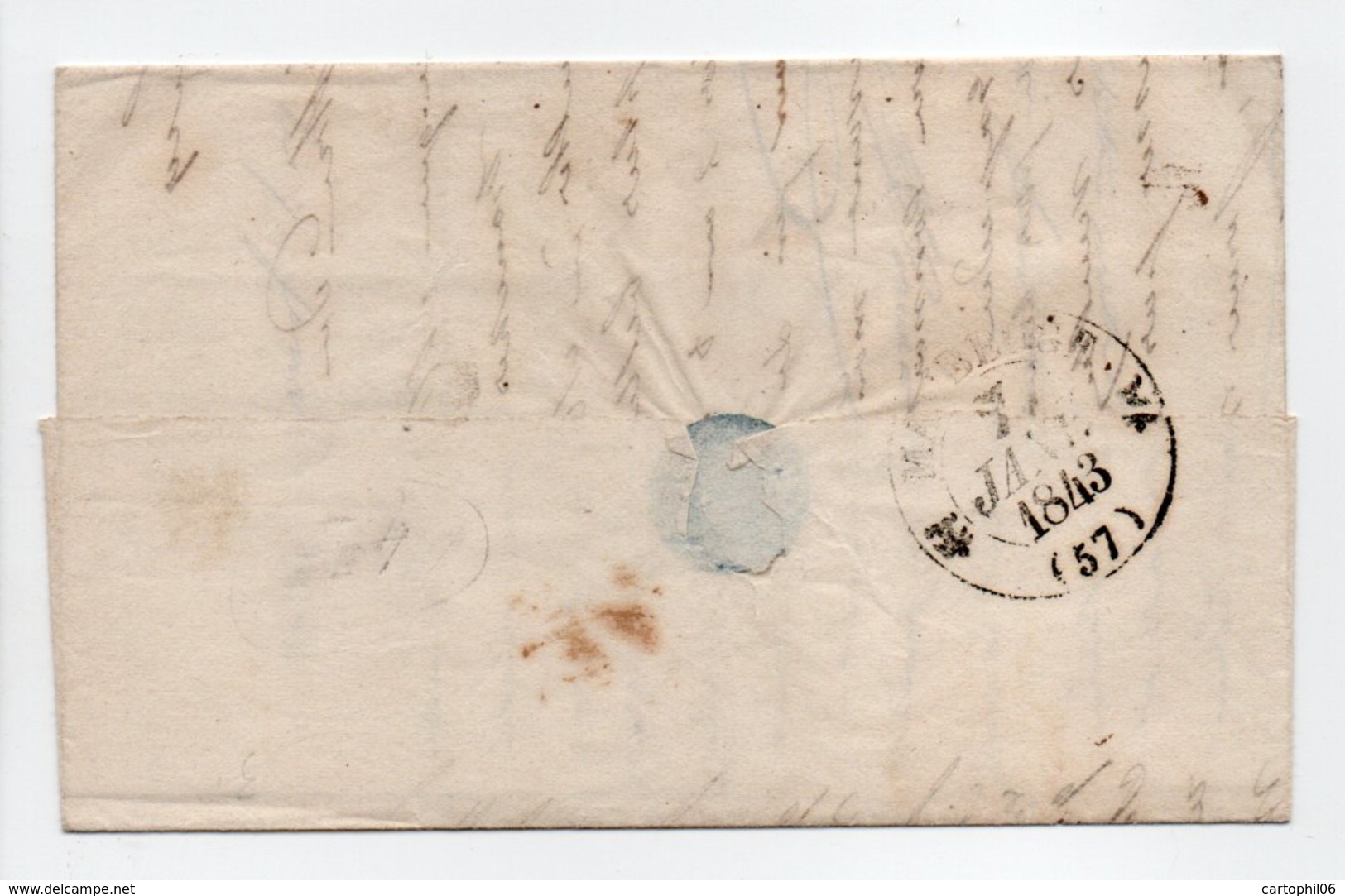 - Lettre BAVAY Pour MAUBEUGE (Nord) 7 JANV 1843 - Cachet Type 12, Demi-fleurons - Taxe Manuscrite 2 Décimes - - 1801-1848: Précurseurs XIX