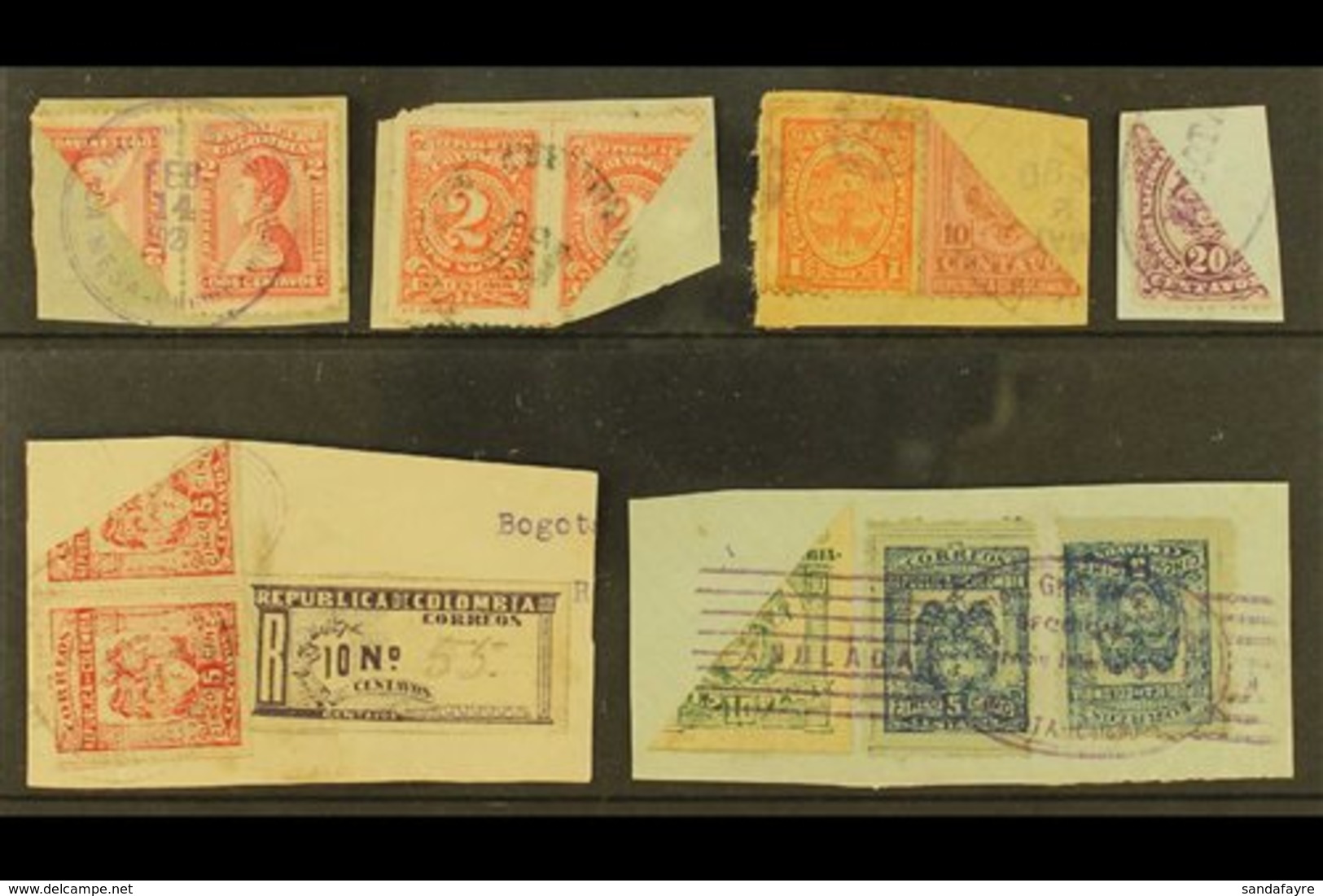 1899-1921 BISECTS.  An Interesting Group Of All Different Diagonally BISECTED Stamps With Values To 10p, Used On Pieces  - Colombie