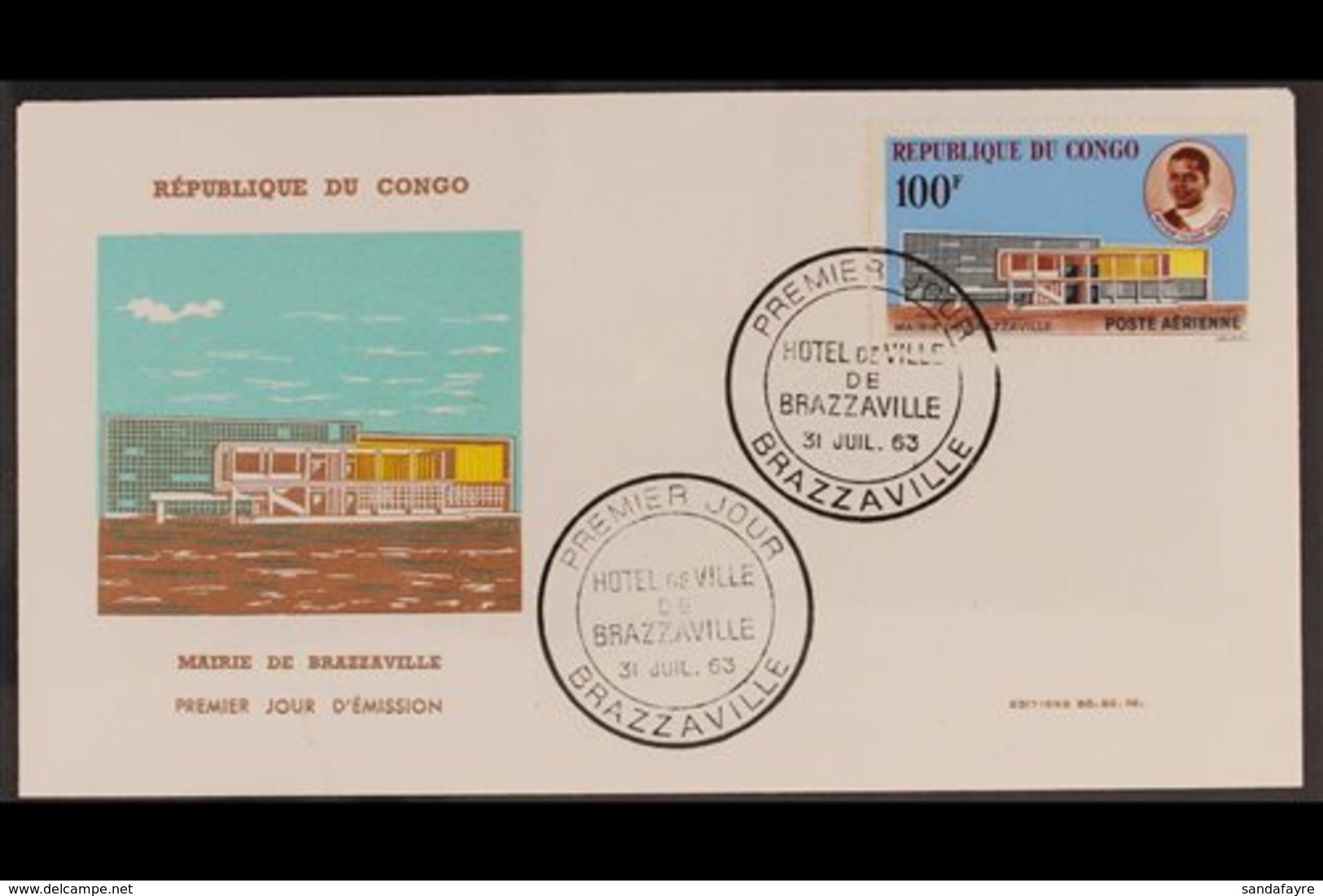 1963  1963 100f Air Mairie De Brazzaville (Yvert 11, SG 27), Superb Cds Used On Illustrated Unaddressed First Day Cover, - Other & Unclassified