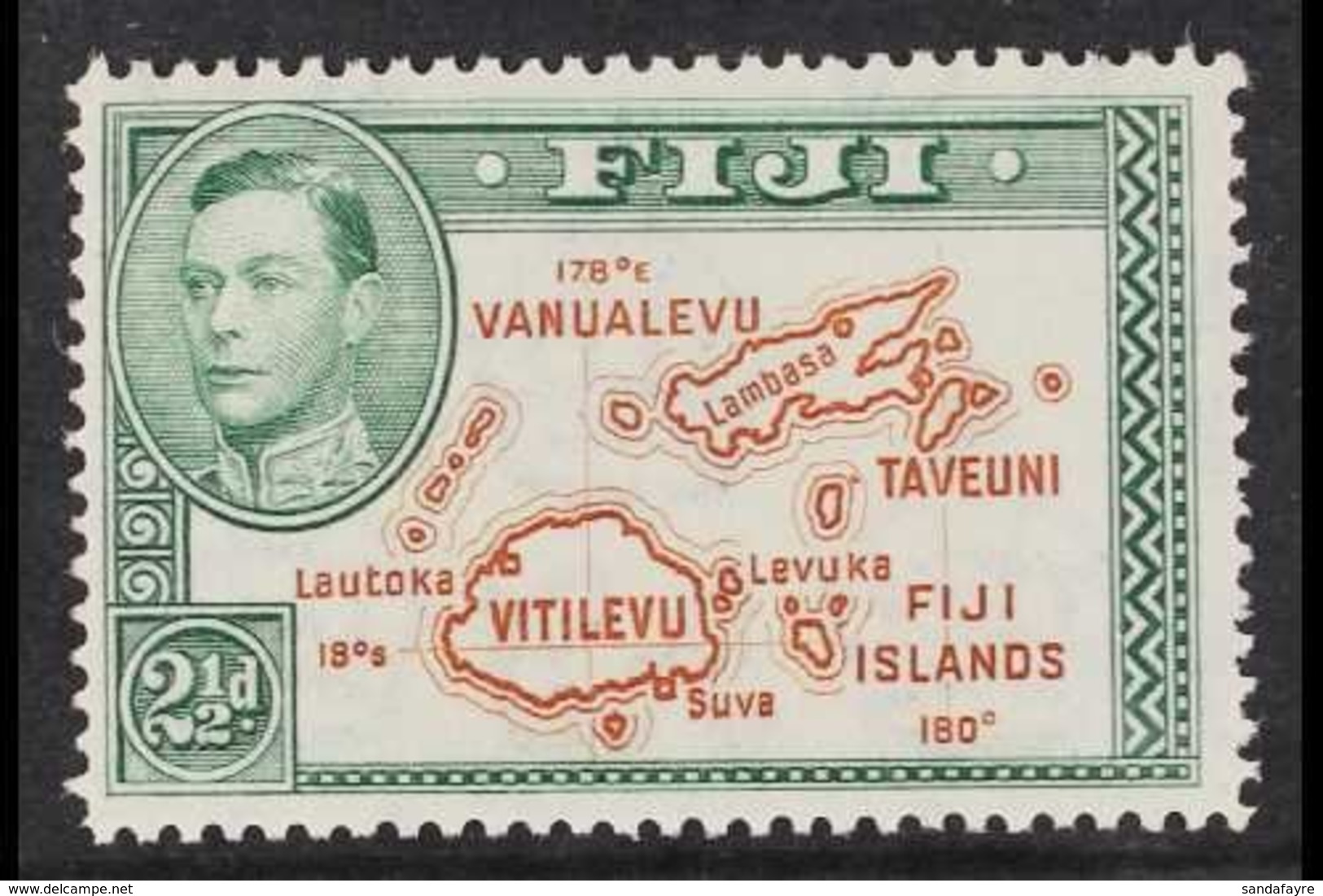 1938-55  2½d Brown And Green, Die I, Perf 14, With EXTRA ISLAND Variety, SG 256a, Never Hinged Mint. For More Images, Pl - Fiji (...-1970)