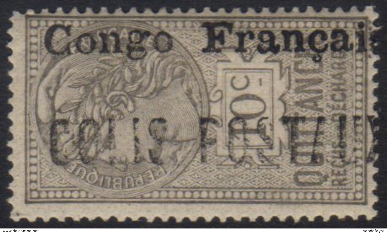 CONGO  PARCEL POST 1893 10c Grey Fiscal With "Congo Francaise COLIS POSTAUX" Vertical Overprint Reading Downwards, Yvert - Other & Unclassified