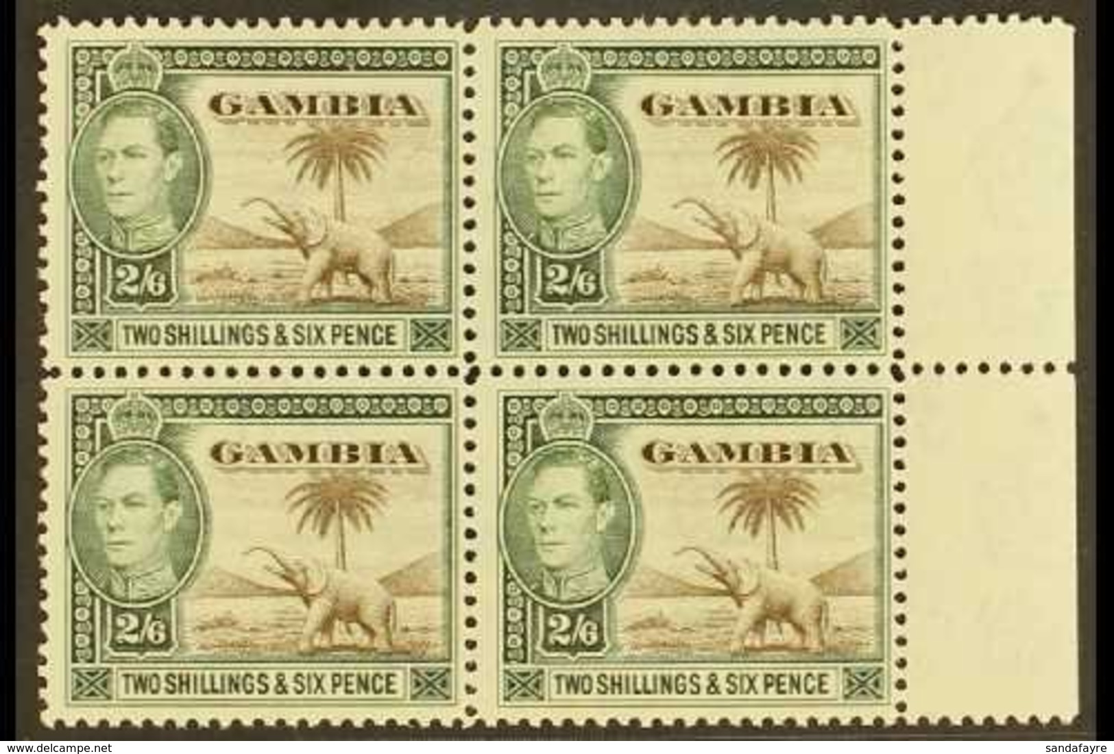1938-46  2s6d Sepia & Dull Green, SG 158, Never Hinged Mint Marginal Block Of 4 (4) For More Images, Please Visit Http:/ - Gambia (...-1964)