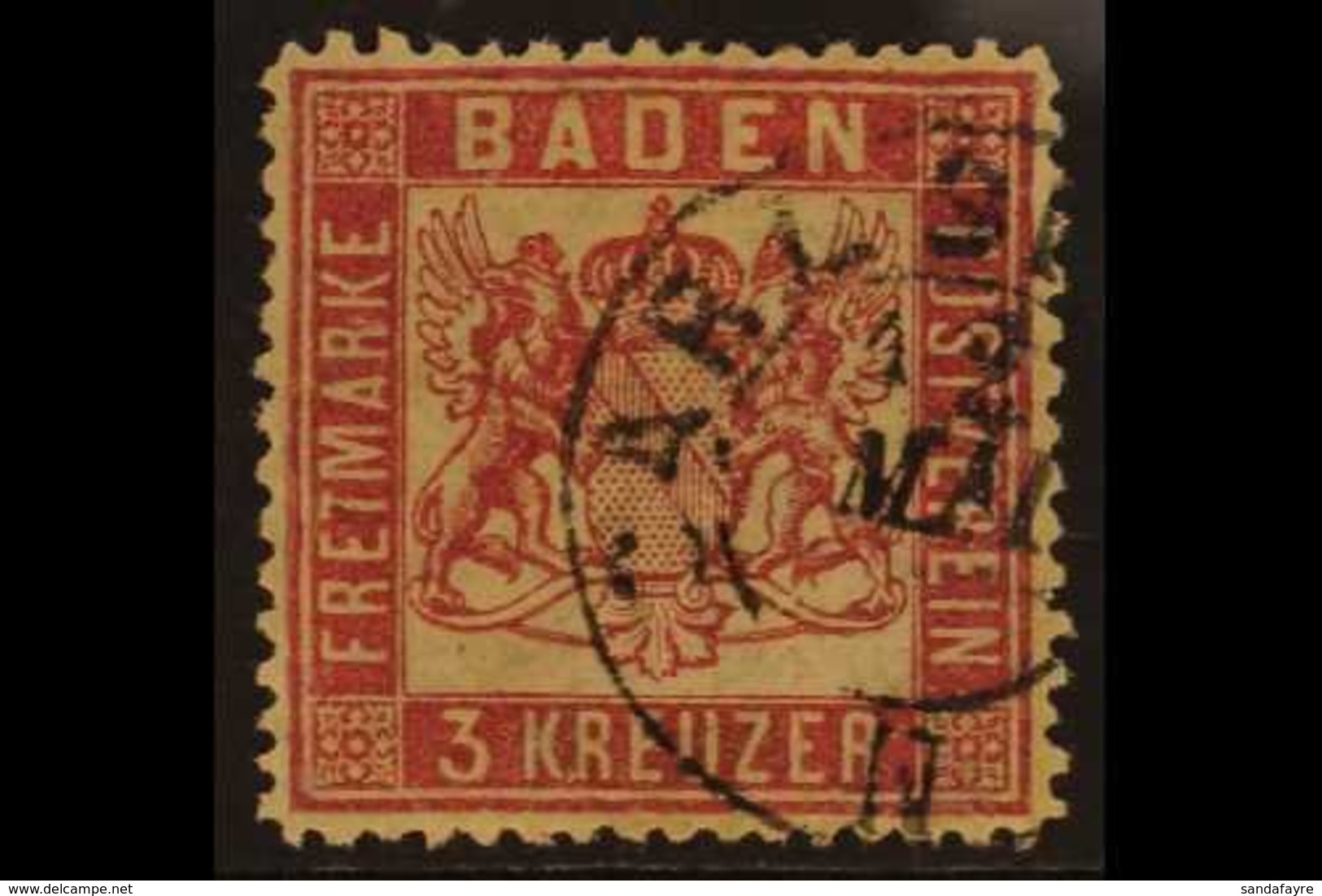 BADEN  1862 3k Rose, Michel 16, SG 26, Well Centred, Fine Cds Used, An Attractive Example. For More Images, Please Visit - Sonstige & Ohne Zuordnung