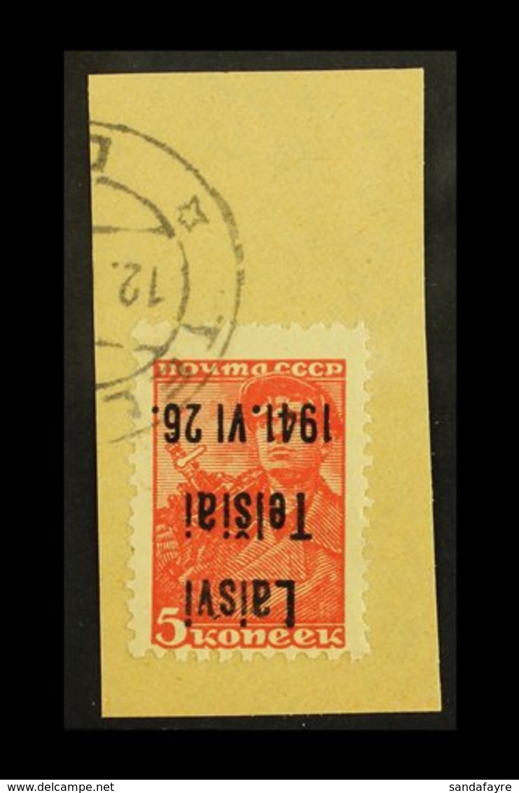 TELSIAI (TELSCHEN)  1941 5k Scarlet "Laisvi Telsiai" Local Overprint Type III With INVERTED OVERPRINT Variety, Michel 1  - Other & Unclassified