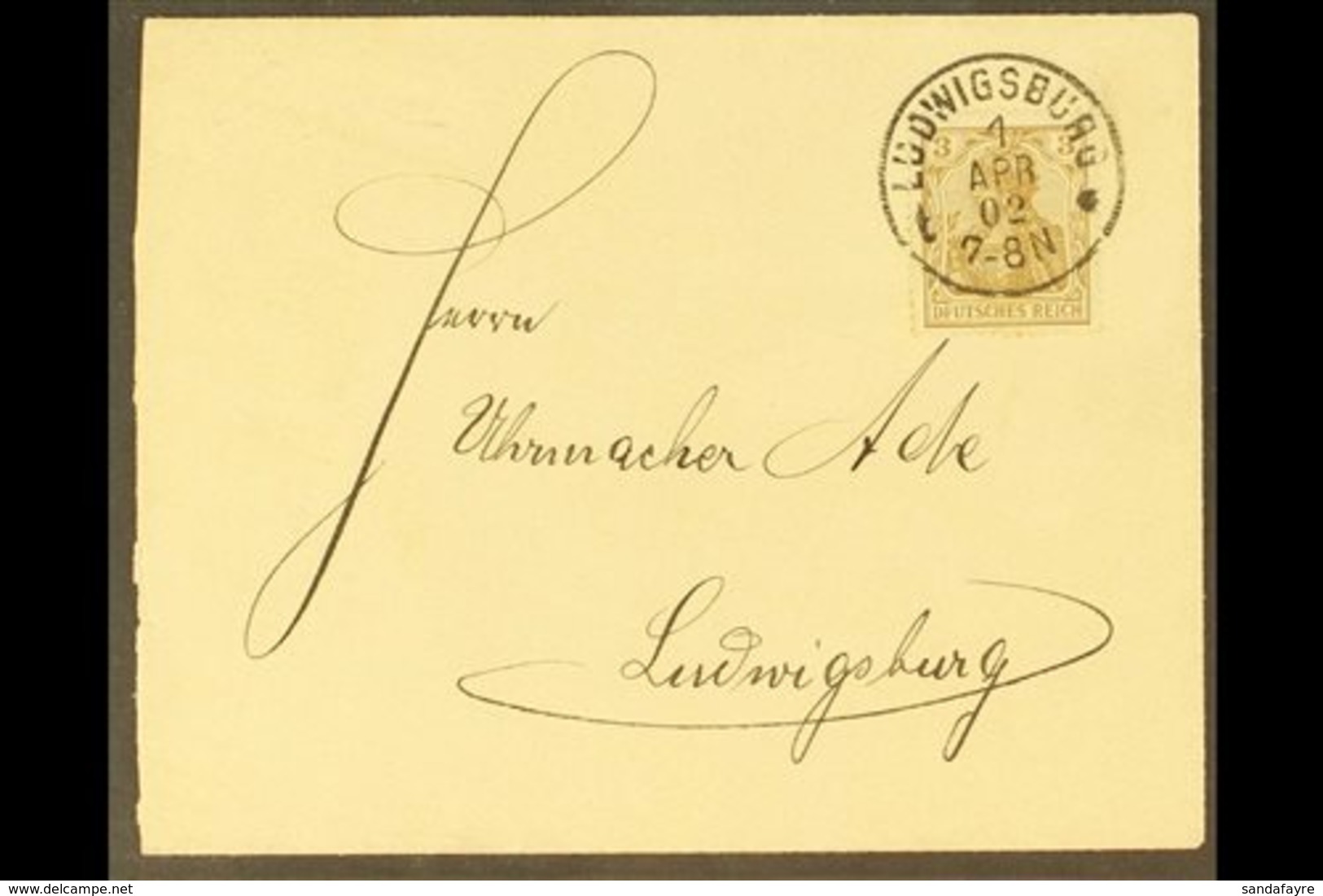 1902 FIRST DAY COVER WITH PLATE FLAW.  (1 Apr) Locally Addressed Cover Bearing 3pf Brown "DFUTSCHES" FOR "DEUTSCHES" Var - Sonstige & Ohne Zuordnung