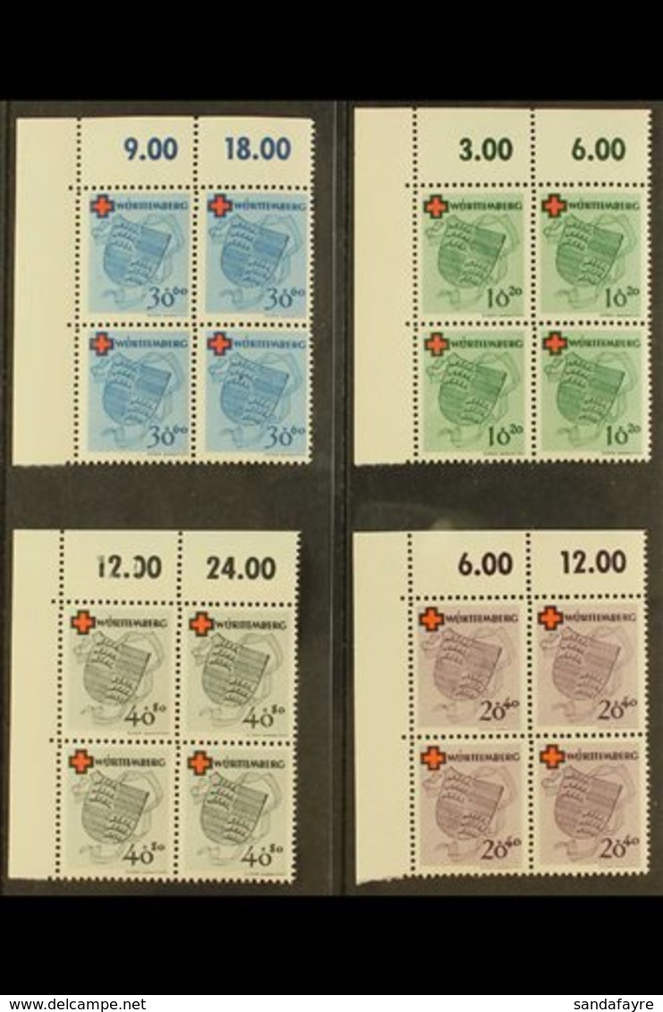 FRENCH ZONE  WURTTEMBERG 1949 Red Cross Complete Set (Michel 40/43 A, SG FW40/43, Fine Never Hinged Mint Upper Left Corn - Andere & Zonder Classificatie