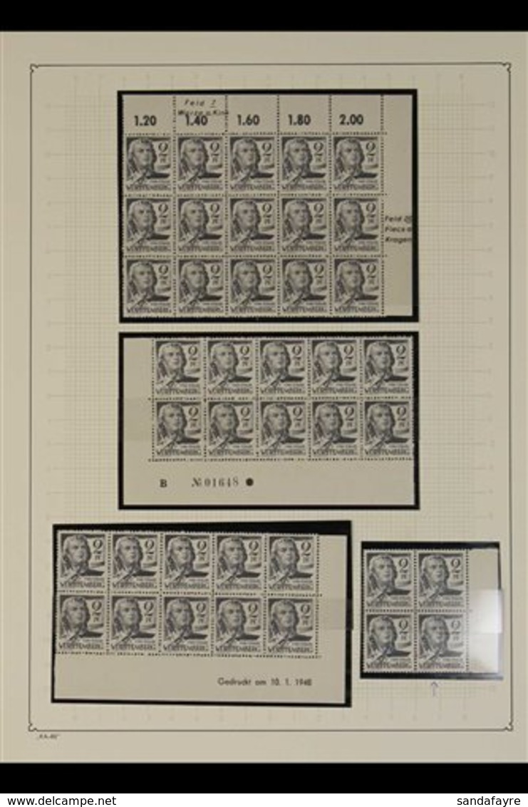 FRENCH ZONE  WURTTEMBERG 1947-48 Definitives Collection Of Never Hinged Mint Large Blocks & Complete Sheets In Hingeless - Other & Unclassified