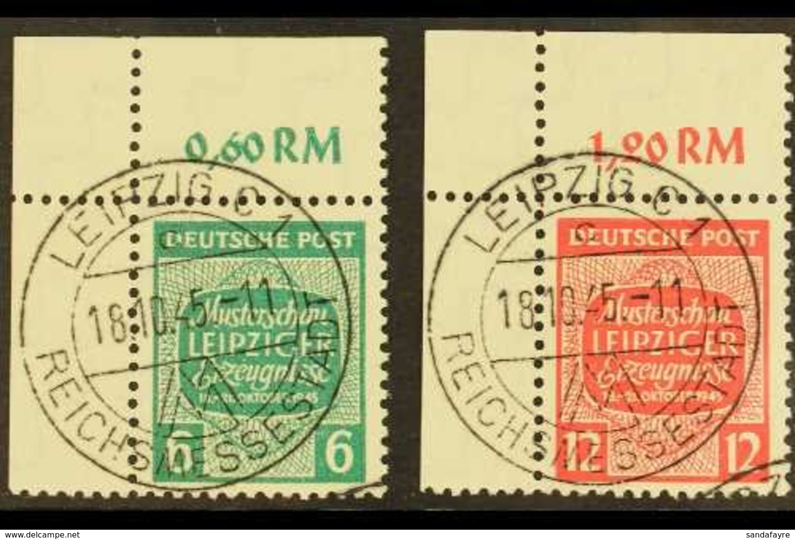 RUSSIAN ZONE  WEST SAXONY 1945 Leipzig Fair Watermark Descending Steps Complete Set, Michel 124/25 X, Superb Cds Used Up - Andere & Zonder Classificatie