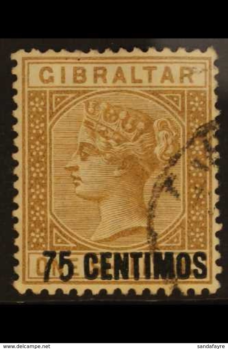 1889  75c On 1s Bistre "Short Foot On 5" Variety, SG 21a, Fine Used For More Images, Please Visit Http://www.sandafayre. - Gibraltar