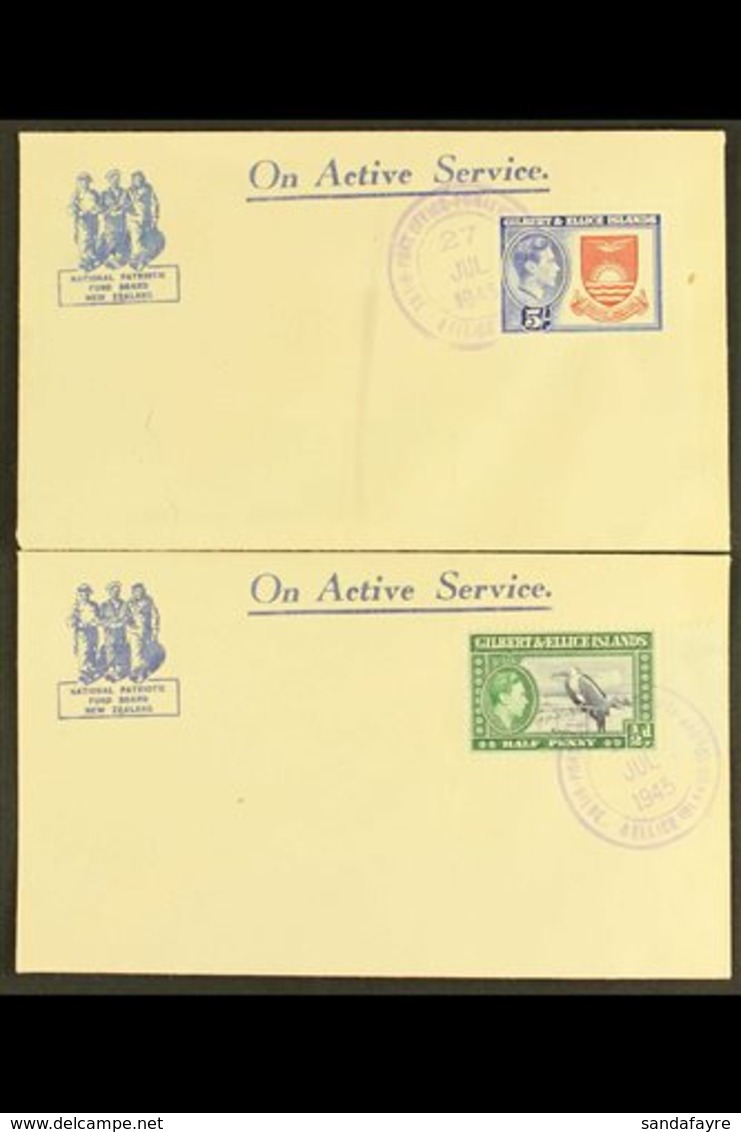 1945  (July) Series Of Twelve Printed On Active Service National Patriotic Fund Board New Zealand Unaddressed Envelopes, - Gilbert & Ellice Islands (...-1979)