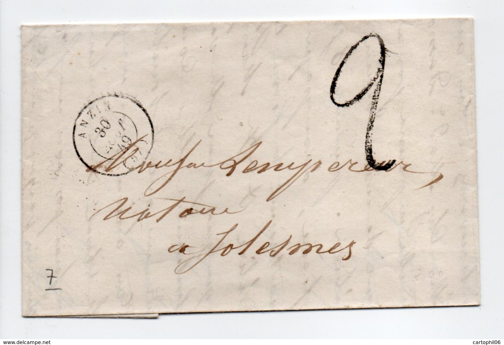 - Lettre FERS, TÔLES LEDIEU, Raismes Via ANZIN Pour SOLESMES Via Valenciennes (Nord) 30 AOUT 1849 - Taxe 2 Décimes - - 1849-1876: Période Classique