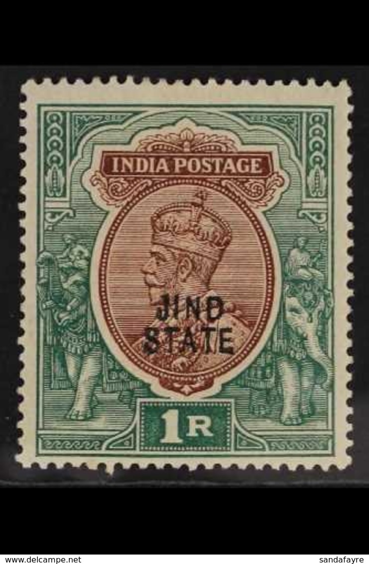 JIND  1914-27 1r Red-brown & Deep Blue-green OVERPRINT DOUBLE ONE ALBINO Variety, SG 76a, Very Fine Mint, Fresh. For Mor - Andere & Zonder Classificatie