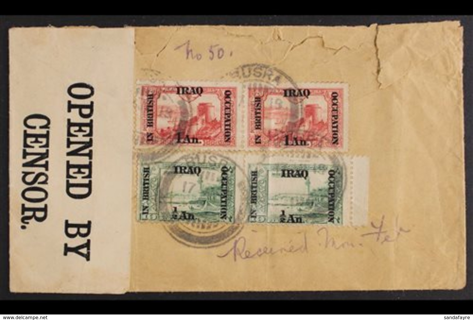 BRITISH OCCUPATION  1918-1919 Two Censored Covers Addressed To England Incl One Is Registered, Bearing ½a On 10pa, 1a On - Irak