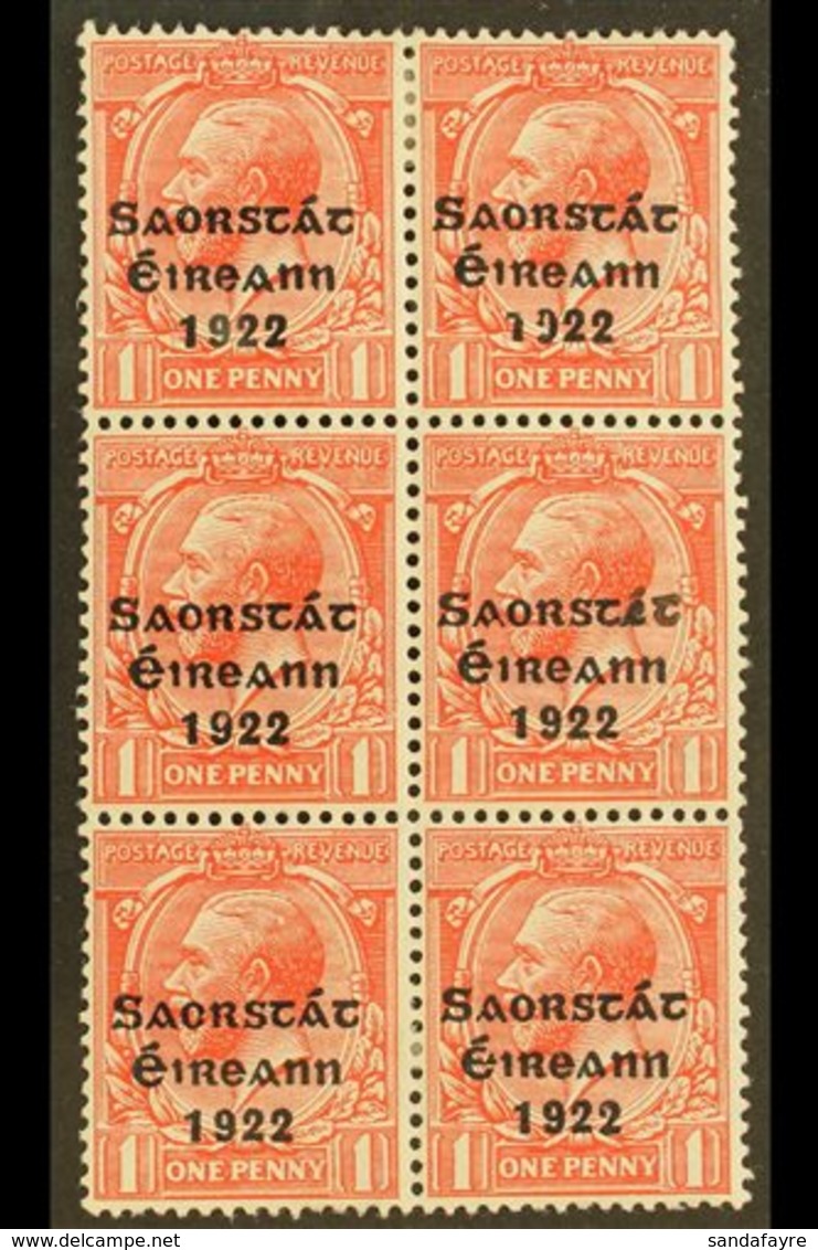 1922-23 SAORSTAT  1d Scarlet, Vertical Block Of Six, One Showing Accent And "at" Inserted, SG 53d, Hib. T48f, Fine Mint, - Other & Unclassified