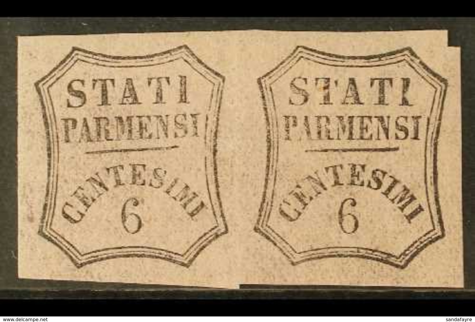 PARMA  NEWSPAPER STAMPS 1857 6c Black On Pale Rose, Unissued, Sass1A, Very Fine Mint Pair. For More Images, Please Visit - Zonder Classificatie