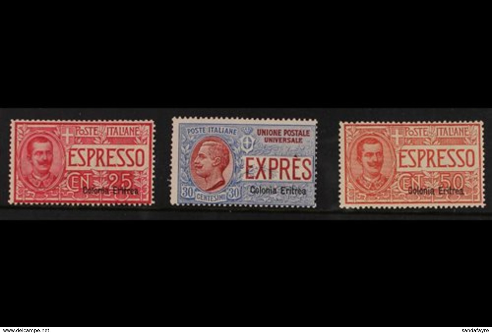 ERITREA  EXPRESS 1907-21 Overprints Complete Set (SG E31, E34 & E53, Sassone 1/3), Fine Mint, Fresh. (3 Stamps) For More - Andere & Zonder Classificatie