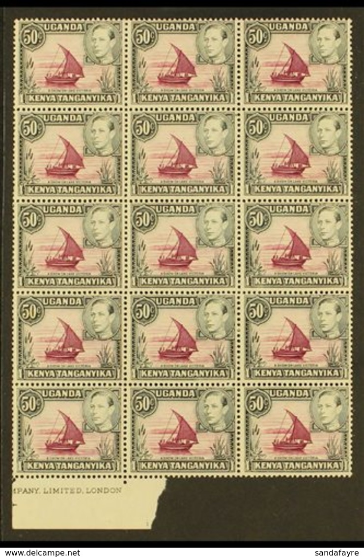 1938-54  50c Reddish-purple And Black, Perf 13 X 13½, SG 144e, A Fine Mint BLOCK OF FIFTEEN (3 X 5), All But Three Stamp - Vide