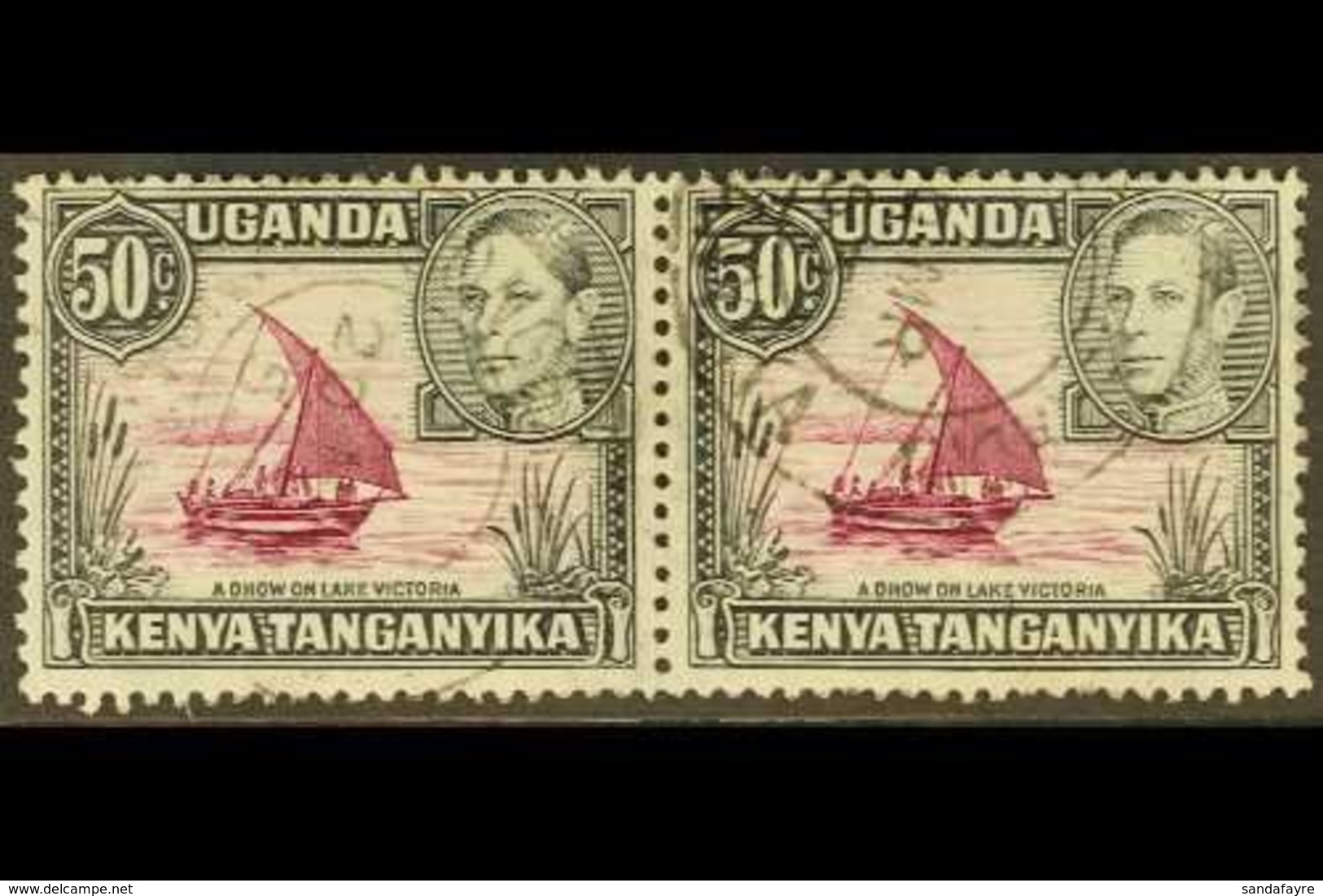 1938-54  50c Purple And Black, Horizontal Pair With One Showing Dot Removed, SG 144eb, Fine Cds Used. For More Images, P - Vide