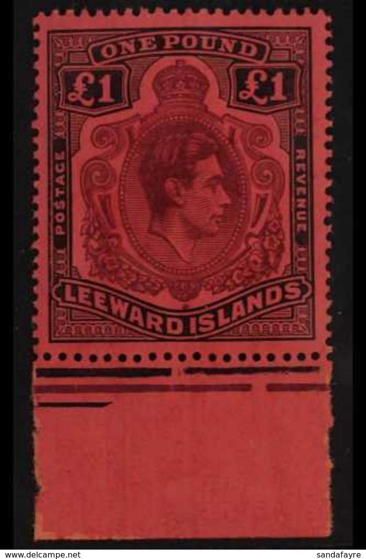1938-51  £1 Purple & Black On Carmine (Feb/March 1942 Printing) Position 55, (SG 114a, MP 13b), Never Hinged Mint Lower  - Leeward  Islands