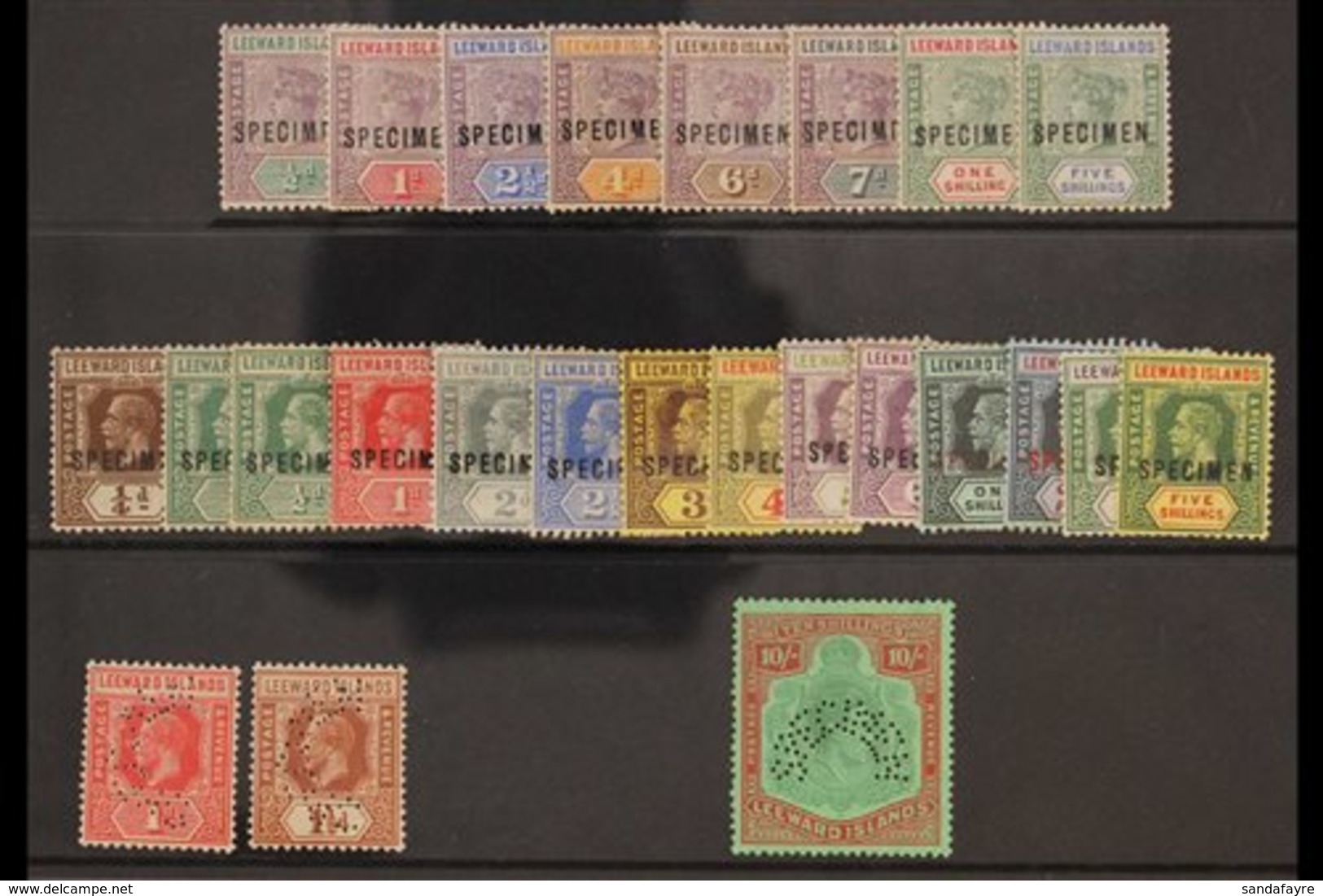 SPECIMENS  Fresh Mint Selection With 1890 Set Of 8 (SG 1s/8s), 1921 Geo VI Vals To 5s, 1938 Geo VI 10s (SG 113s). (25 St - Leeward  Islands