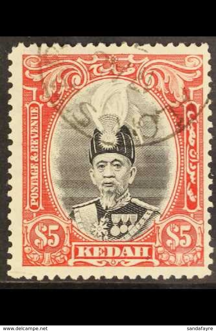 KEDAH  1937 $5 Black And Scarlet Sultan, SG 68, Superb Cds Used.  For More Images, Please Visit Http://www.sandafayre.co - Andere & Zonder Classificatie